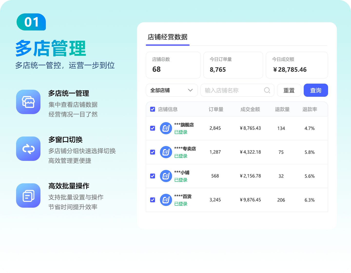 多店管理功能界面